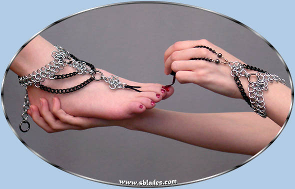Goth Steel and Rubber Chain Mail Slave Bracelet Handflower by SINPATIKO